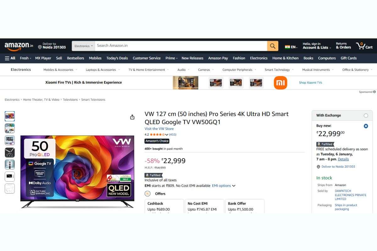 VW 127 cm (50 inches) 4K Ultra HD Smart QLED Google TV