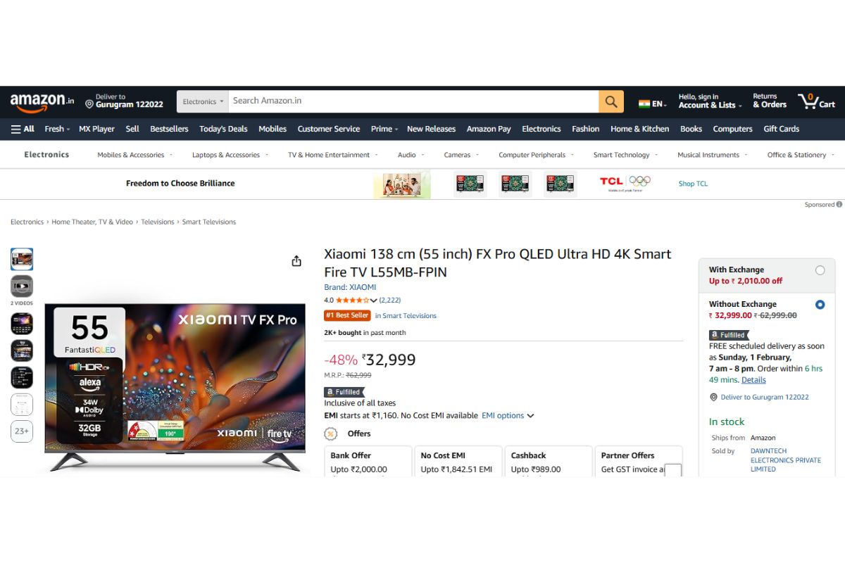 Xiaomi FX Pro QLED Ultra HD 4K Smart TV (55 inch)