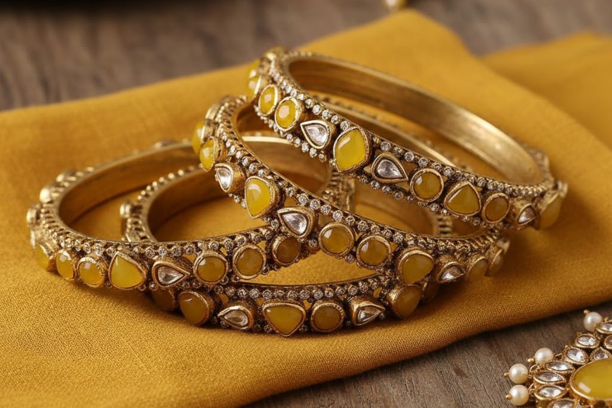 Yellow Stone Work Bangles