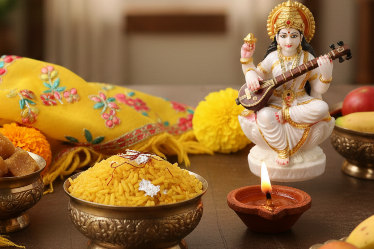 Yellow Turmeric Rice Bhog For Saraswati Puja