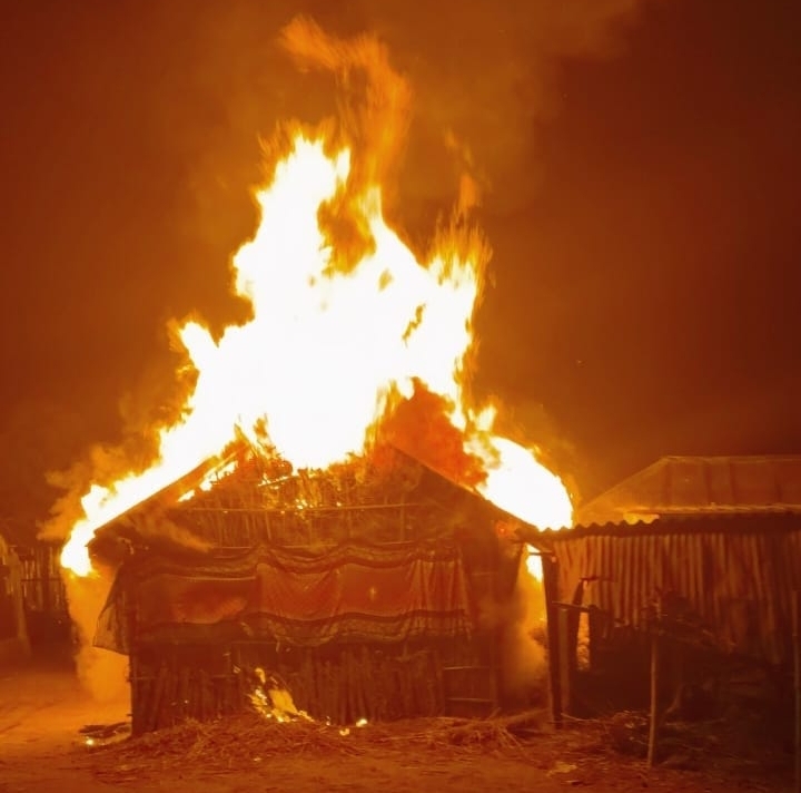 मालापाड़ा गांव में घर जला, मवेशी की मौत