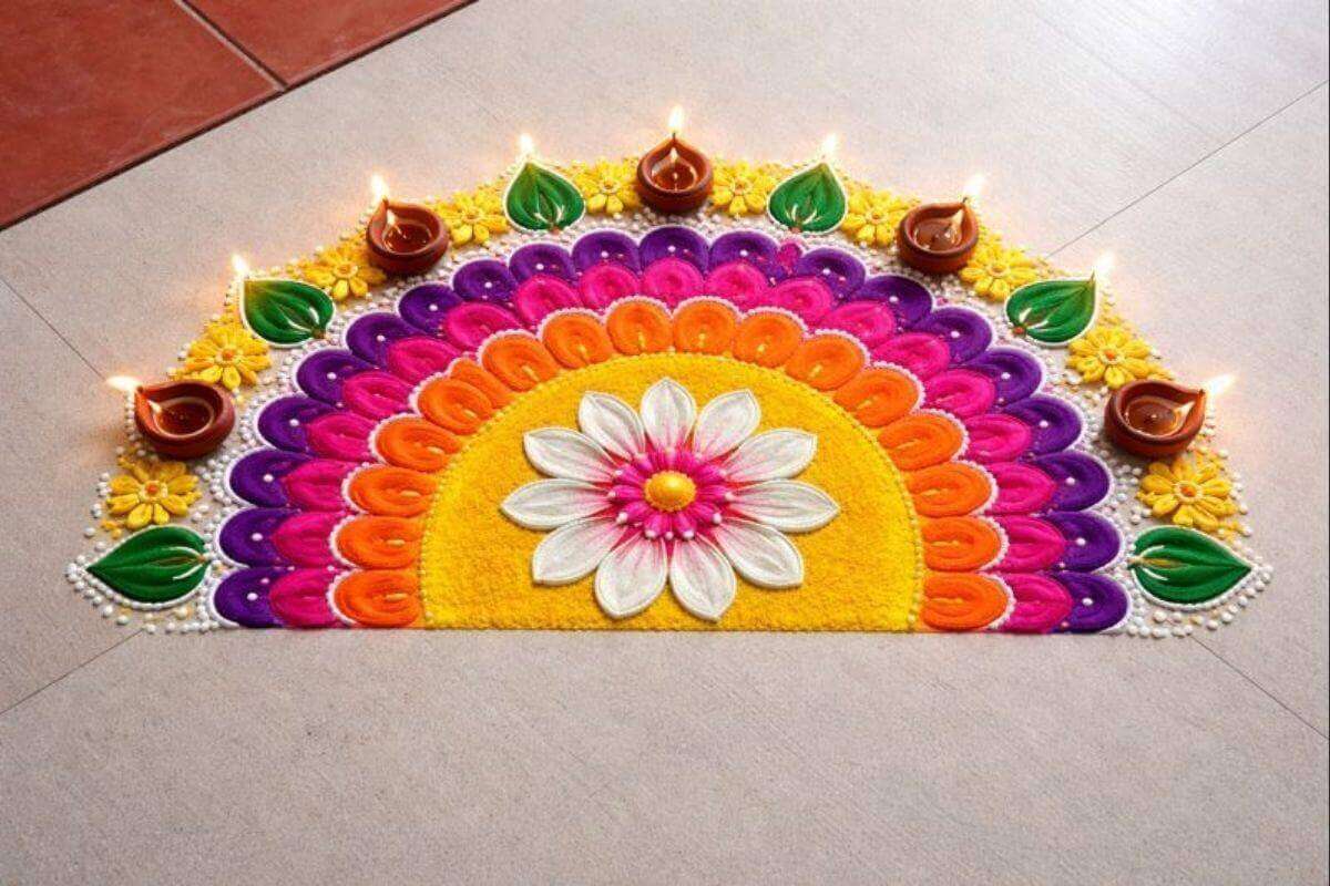 half circle rangoli design