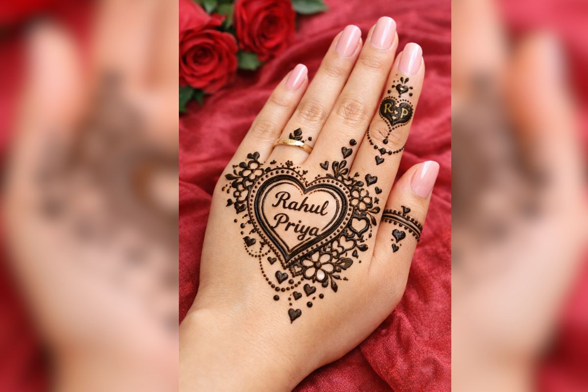 heart with name mehndi design