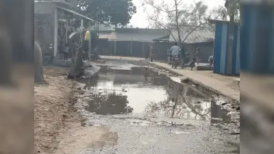 पाइपलाइन के लीक होने से नल का जल बह रहा सड़क पर