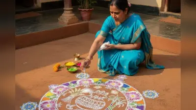 Rice Flour Pongal Kolam: चावल के आटे से बनी ये बेहतरीन कोलम, जो लाए घर में खुशहाली