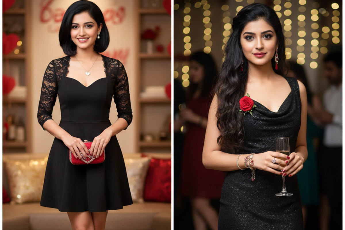 Classic little black dress for Valentine's party.