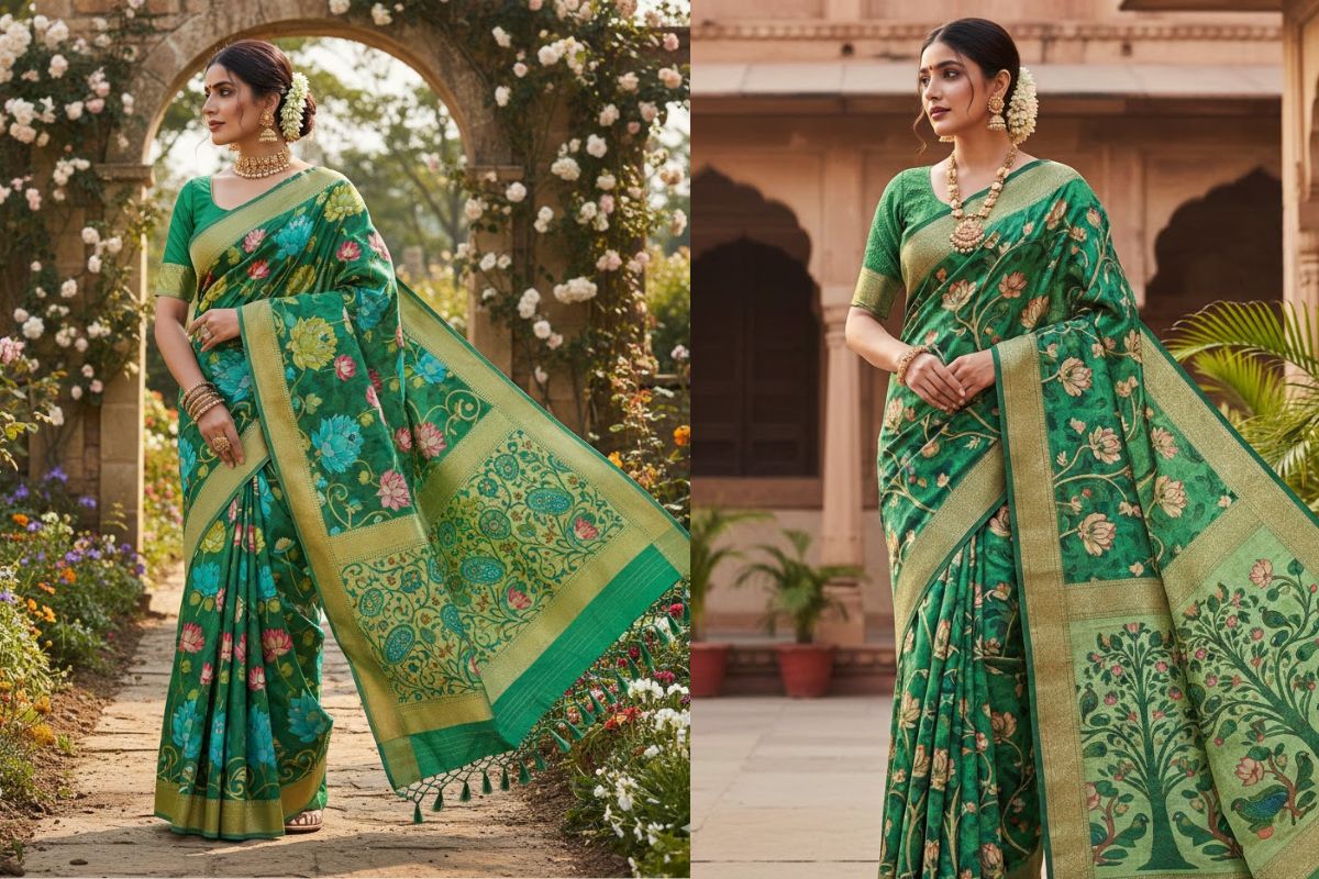 Green Printed Saree Design (AI IMAGE)