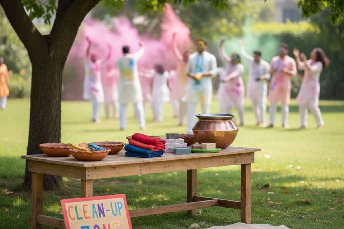 Holi Party Cleanup Station and Hand Wash Zone