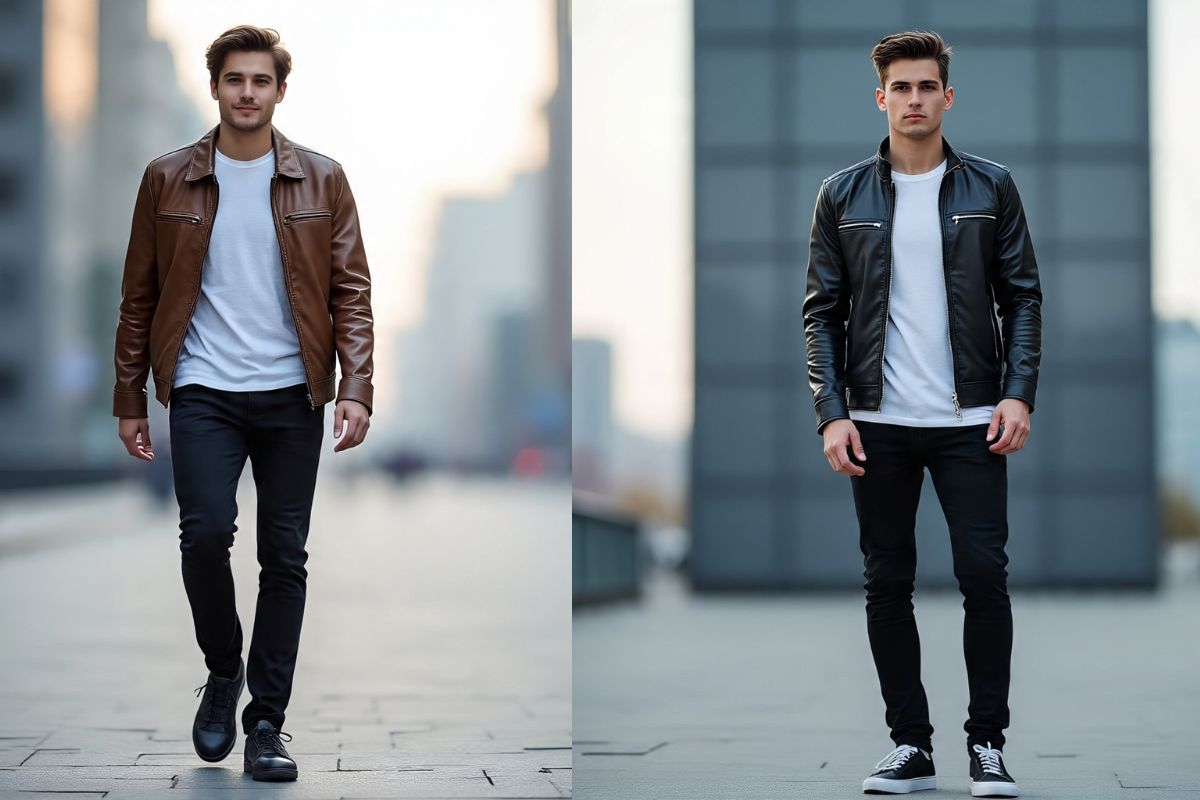 Mens leather jacket date night outfit