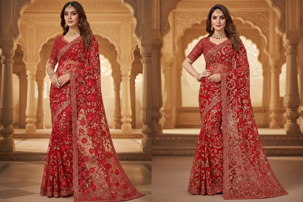 Net Work Red Saree Design (AI IMAGE)