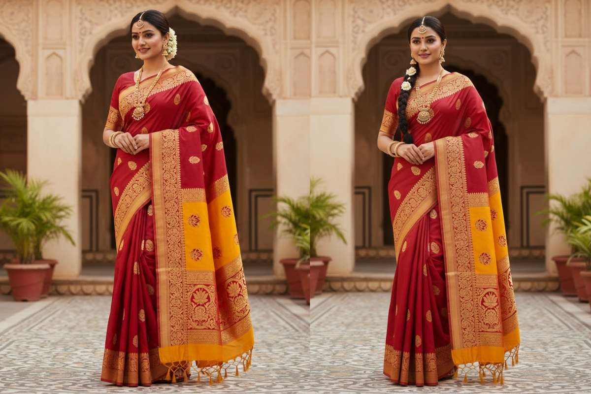 Red Yellow Saree Design (AI IMAGE)