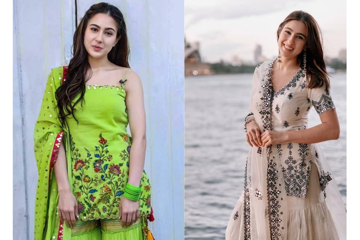 Sara Ali Khan Inspired Cotton Garara Suit with Kadhai Work