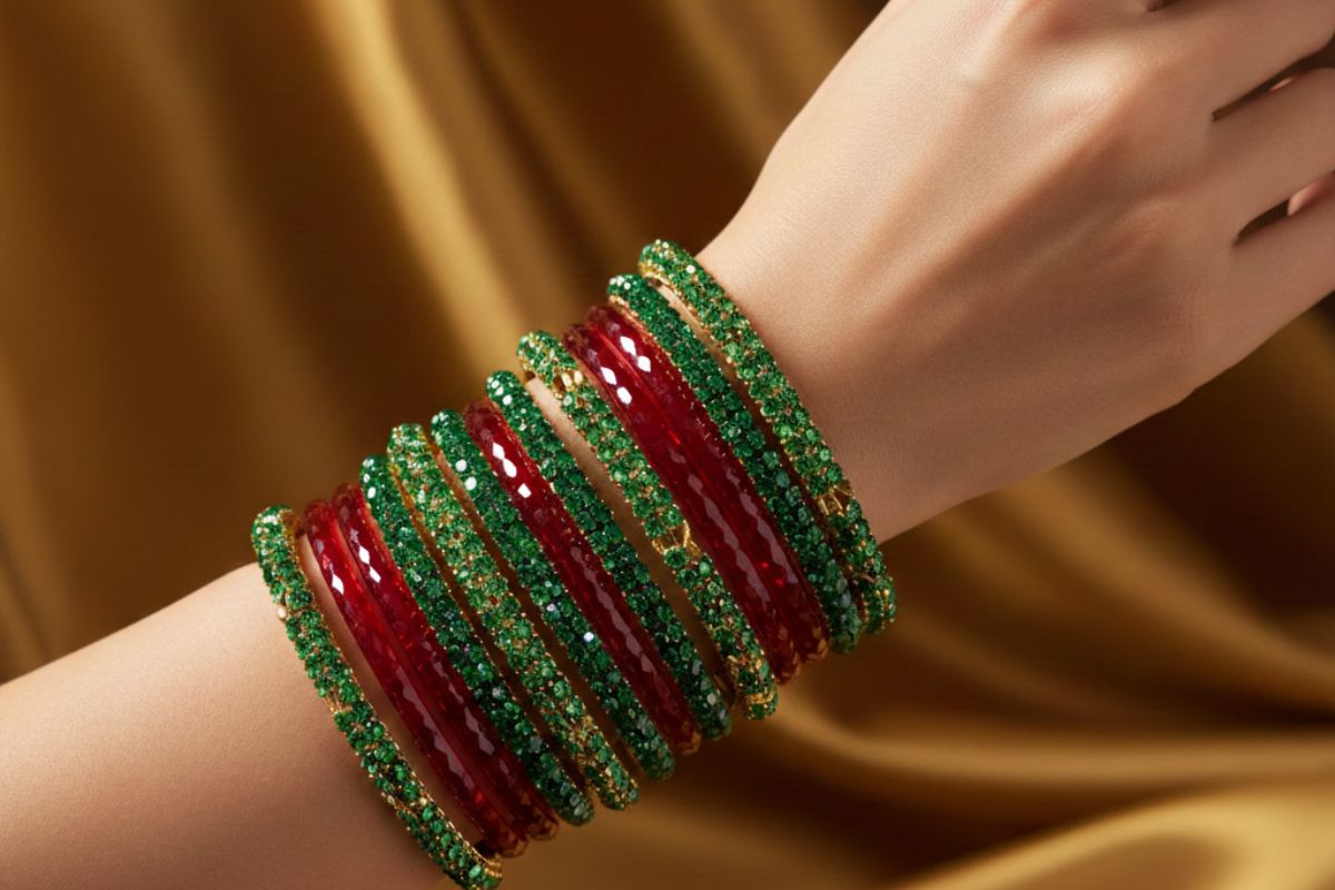 Traditional red and green bangle design for festive style