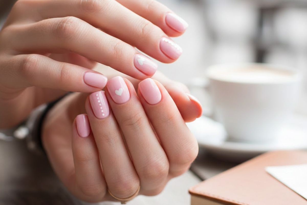 baby pink nail art