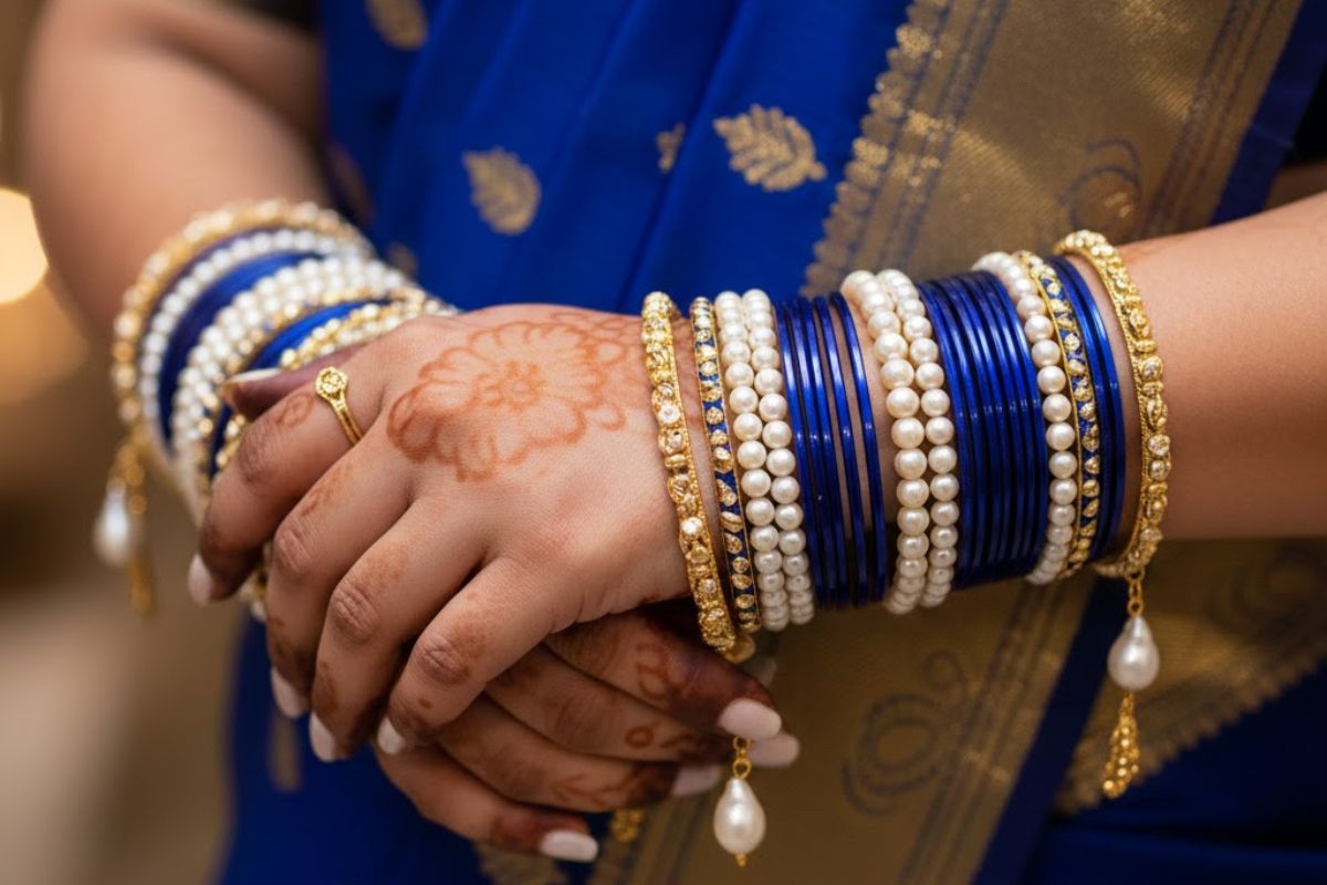 blue and pearl bangles