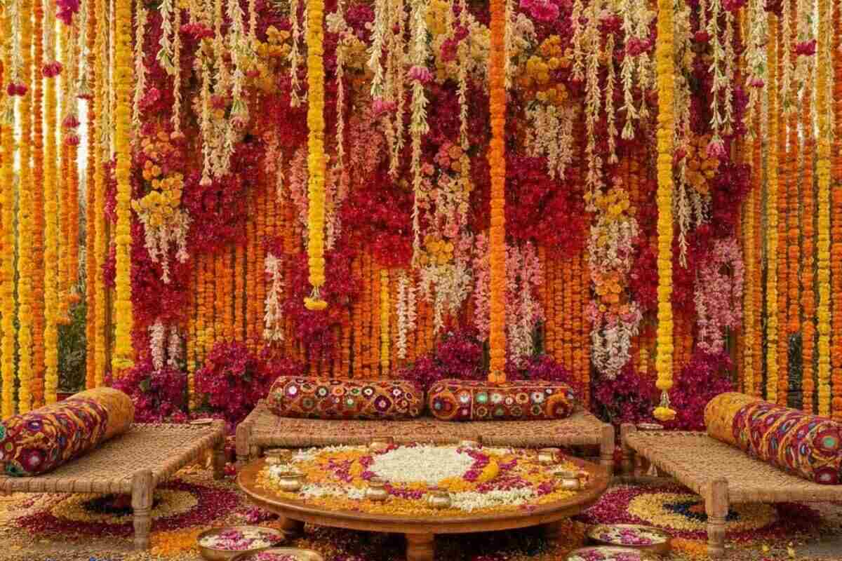 flower decoration for mehndi image