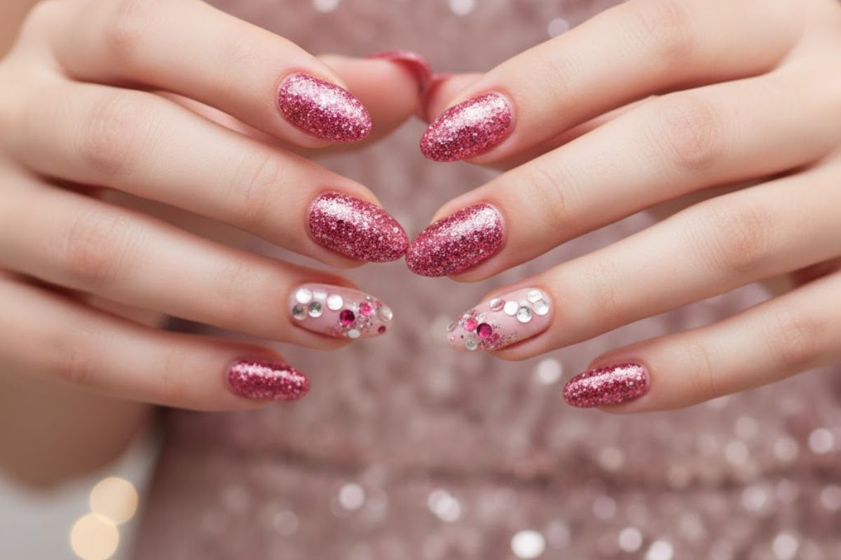 glitter pink nail art