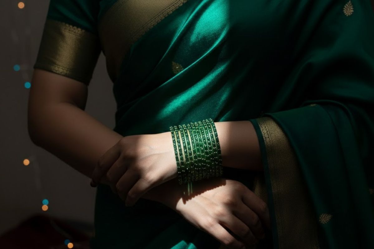 green raindrop bangles