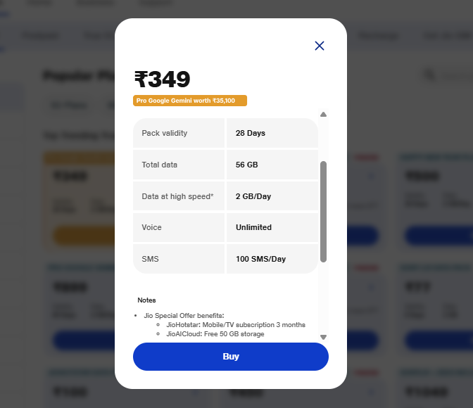जियो का 349 रुपये वाला प्लान