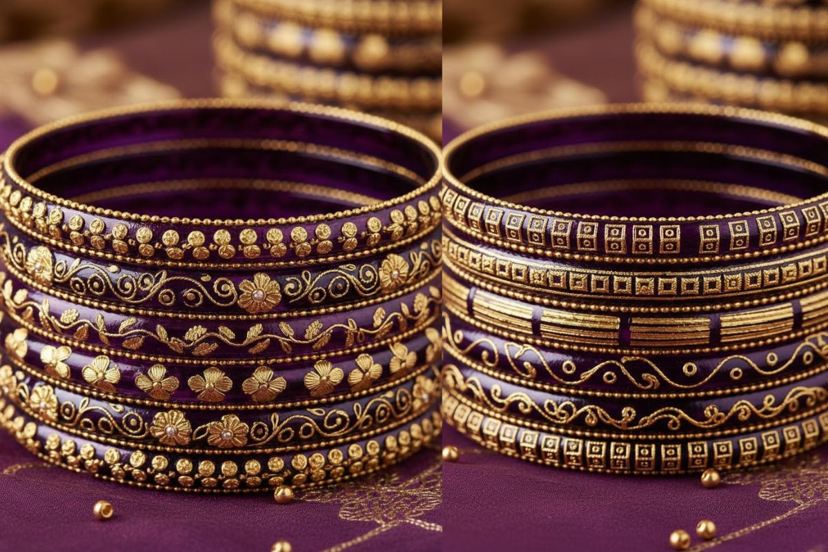 purple glass bangel with golden