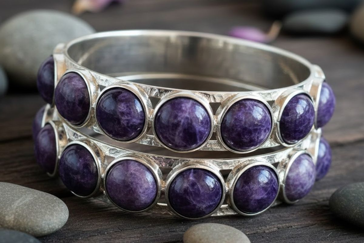 purple stone with silver finishing