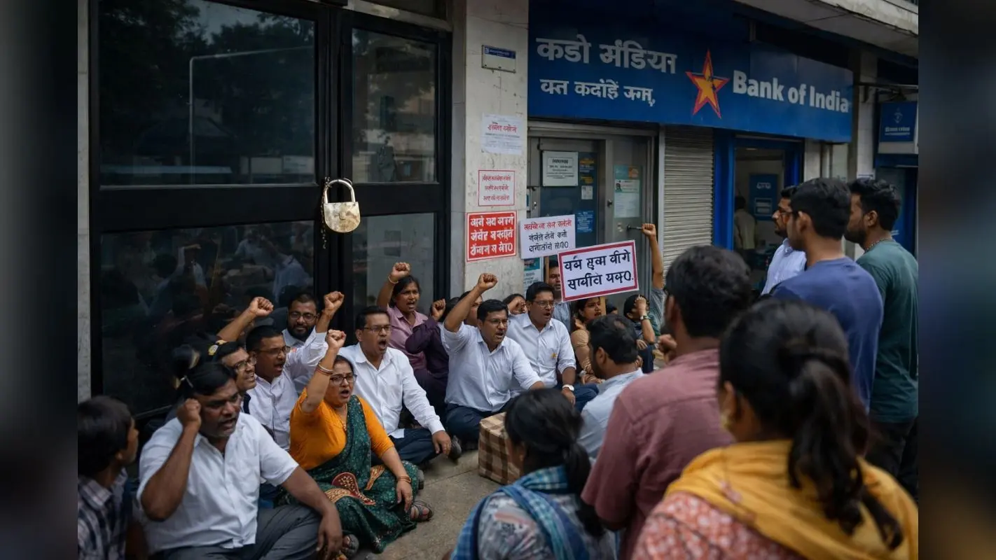 लोहरदगा: निजीकरण के विरोध में बैंक कर्मियों का हल्ला बोल, पूरे दिन लटका रहा ताला