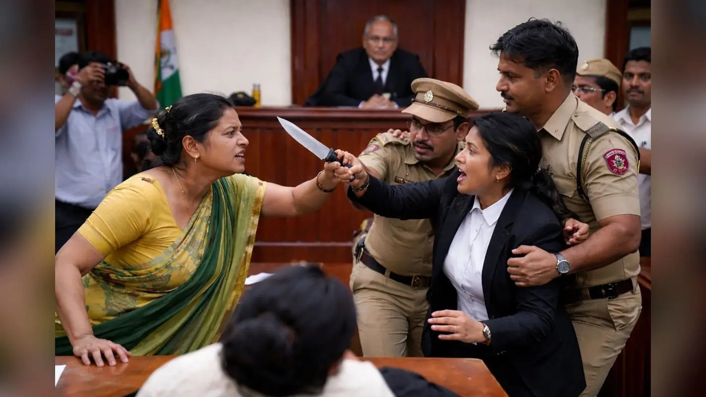 वाराणसी कोर्ट रूम में हाई वोल्टेज ड्रामा, जज के सामने महिला ने अधिवक्ता पर ताना चाकू