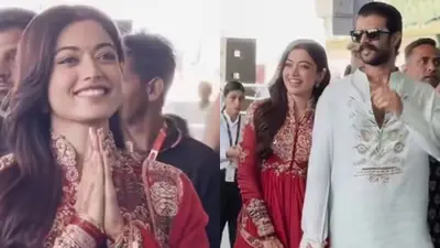 एयरपोर्ट पर साथ नजर आए विजय–रश्मिका, नई नवेली दुल्हन ने हाथ जोड़कर किया नमस्ते