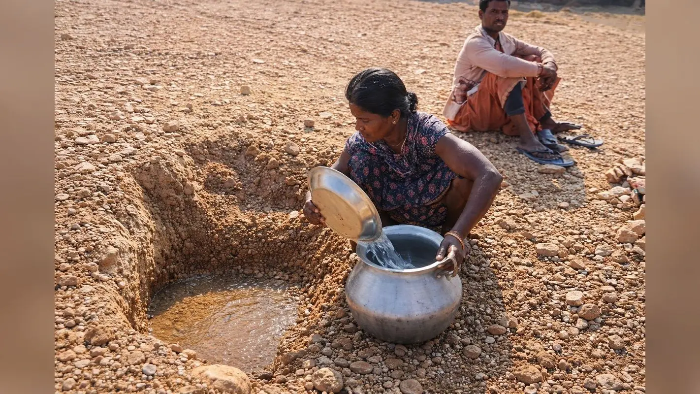 गुमला के नवाडीह में नदी का पानी पी रहे लोग, कागजों में सिमटी योजना