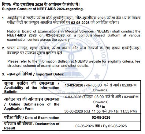 NEET MDS 2026 Notice