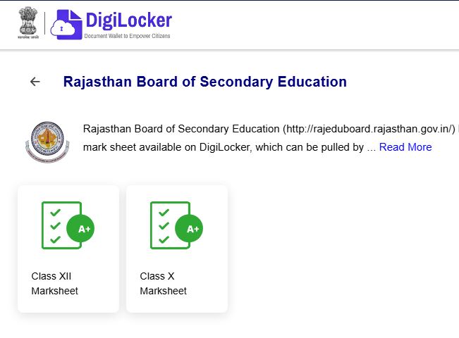 Rajasthan Board 12th Digilocker Registration Page