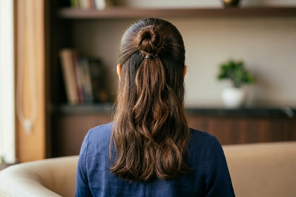 Trendy Half Up Top Knot for Casual Office Look