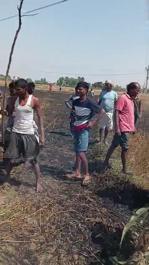 संढा गांव के बहियार में आग लगने से एक बीघा से अधिक का गेहूं की फसल जली