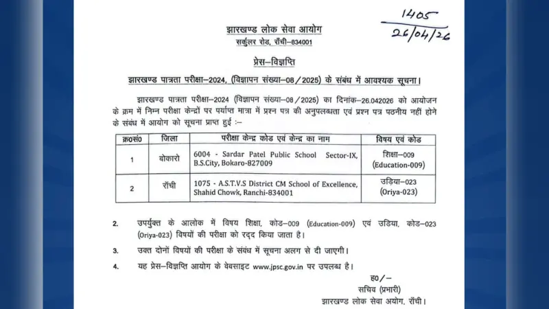 बोकारो : JET 2026 परीक्षा में हंगामा, 32 प्रश्नपत्र न पहुंचने से अभ्यर्थियों का विरोध