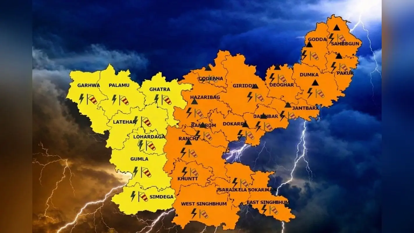 झारखंड में 4 से 8 अप्रैल तक आंधी-पानी और बिजली गिरने की संभावना, येलो अलर्ट जारी