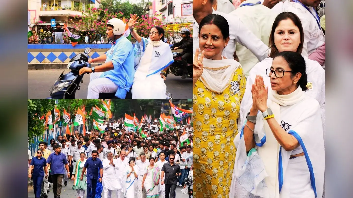चुनाव प्रचार के आखिरी दिन दक्षिण कोलकाता में ममता बनर्जी की मेगा पदयात्रा, भवानीपुर में दिखा जनसैलाब, देखें तस्वीरें