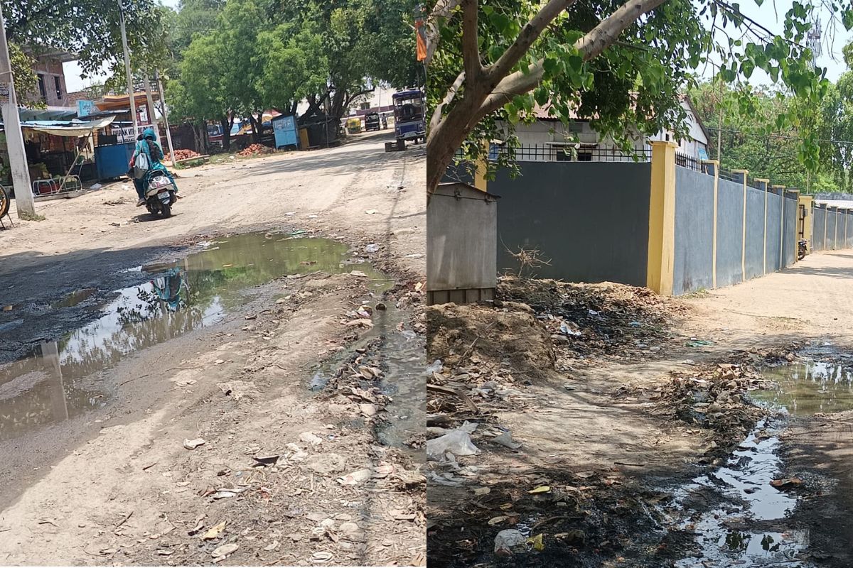 दुर्गावती सीएचसी के मुख्य द्वार पर गंदे पानी का जमाव, मरीजों को हो रही परेशानी