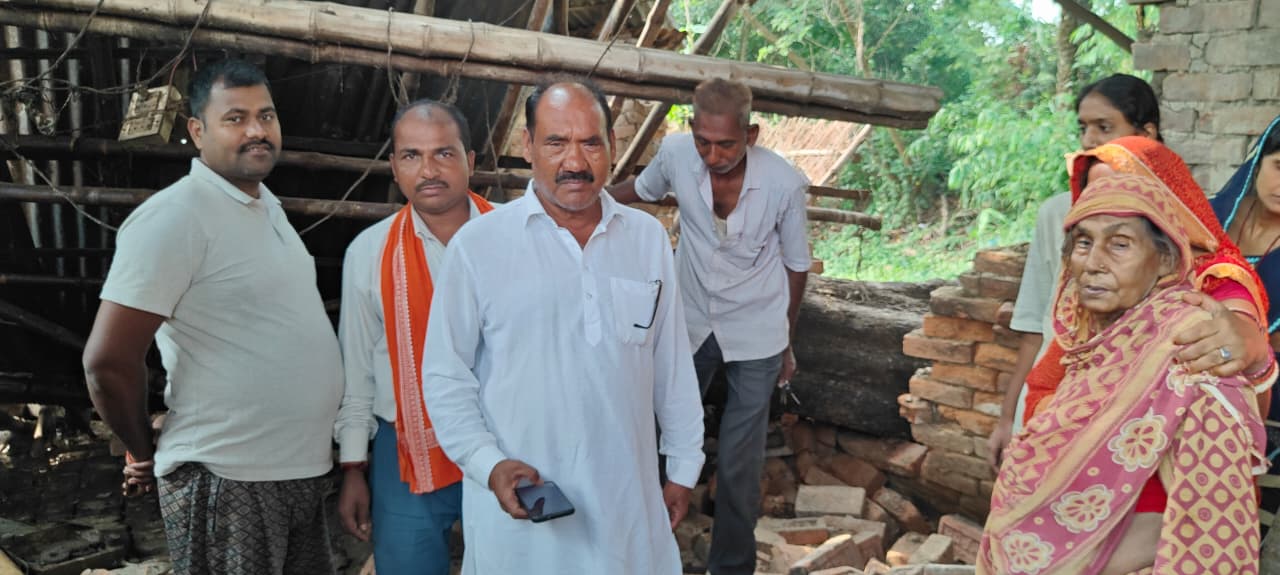 आंधी-बारिश में मकान पर गिरा पेड़, गाय की मौत