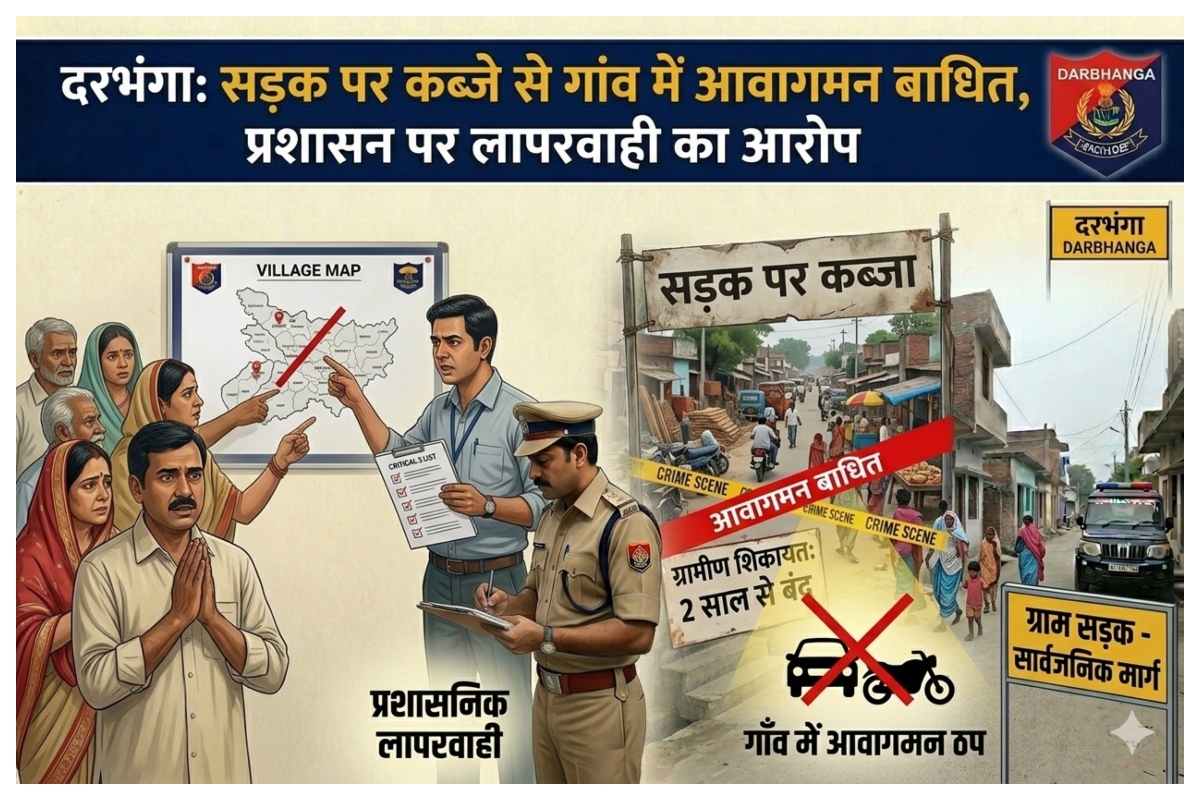 दरभंगा: सड़क पर कब्जे से गांव में आवागमन बाधित, प्रशासन पर लापरवाही का आरोप
