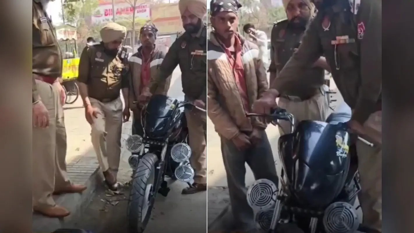 Hero HF Deluxe में लगा दिया ट्रेन वाला हॉर्न, पुलिस ने पकड़कर किया टेस्ट, देखें वीडियो