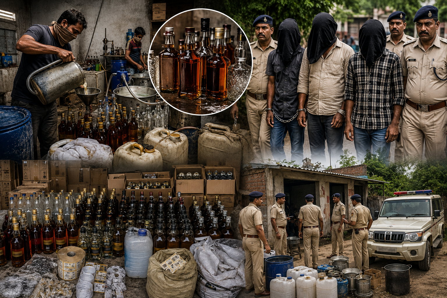 बोचहां में नकली विदेशी शराब फैक्ट्री का भंडाफोड़, तीन गिरफ्तार