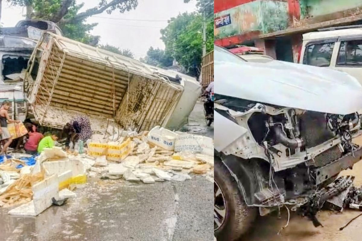 सीवान में तेज रफ्तार का कहर, कार से भिड़ा मछलियों से भरा पिकअप, सड़क पर फैली मछलियां, दो लोग घायल