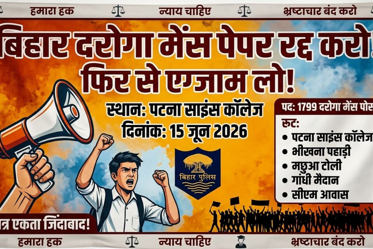 बिहार दारोगा मेन्स परीक्षा को रद्द करने की मांग तेज, आज 10 बजे पटना कॉलेज से शुरू होगा महाआंदोलन, अभ्यर्थी पहुंचेंगे CM हाउस