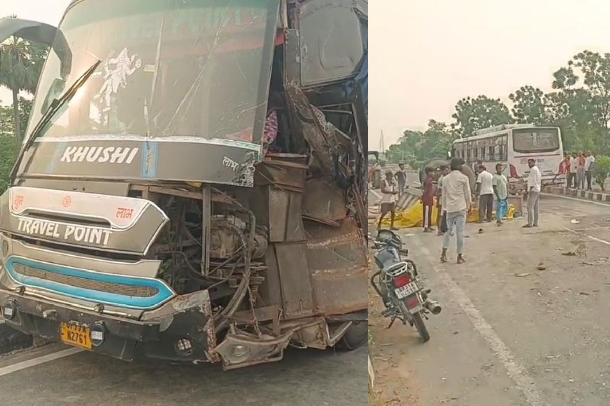 हाजीपुर-मुजफ्फरपुर NH-22 पर हादसा, बस और सीमेंट लदे ट्रैक्टर में जोरदार टक्कर, 4 घायल