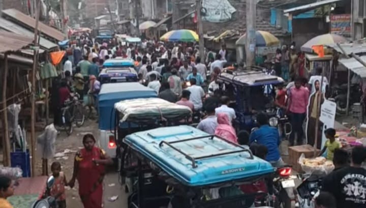 अमदाबाद नगर पंचायत की मुख्य बाजार पर जाम का कहर