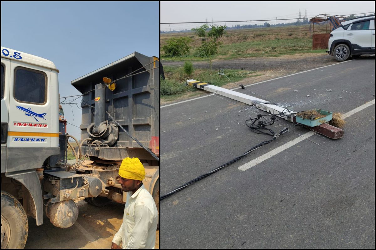हाईवा ट्रक के डाले से टकराकर फटा हाई वोल्टेज तार, मची अफरा-तफरी