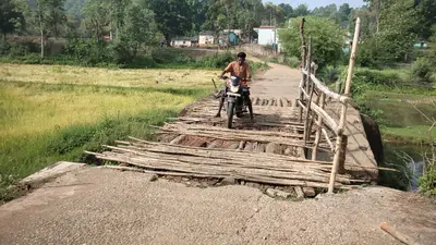 जान जोखिम में डाल कर बांस की पुलिया से नाला पार करते हैं ग्रामीण