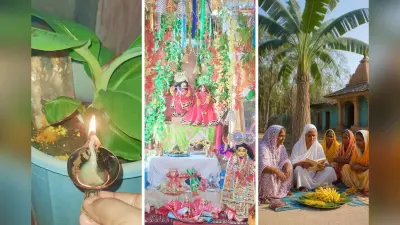 कटोरिया में केला गाछ के नीचे महिलाओं ने सुनी बृहस्पतिवार व्रत की कथा, विष्णु मंदिर में उमड़ी भीड़