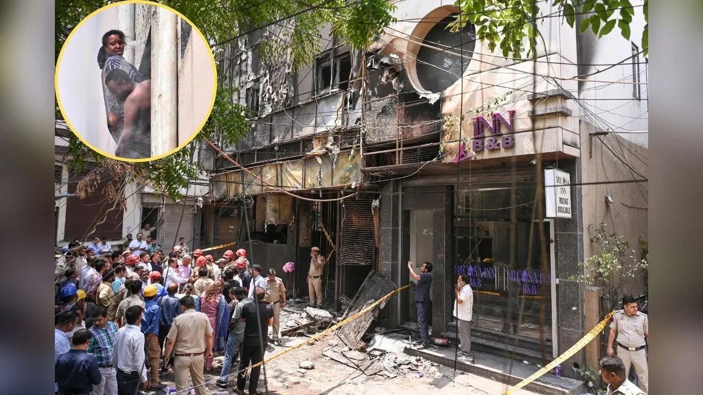 दिल्ली होटल अग्निकांड: दिल दहला देने वाले वीडियो; गोद में बच्चा लिये महिला ने लगाई छलांग