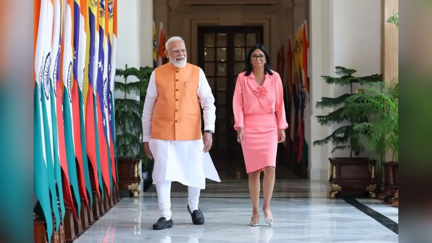 भारत पहुंचीं वेनेजुएला की कार्यवाहक राष्ट्रपति डेल्सी रोड्रिगेज, पीएम मोदी से हुई मुलाकात; इंडिया का बड़ा संकट होगा दूर!